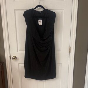 Chaps Black Sparkle Draped Evening Dress